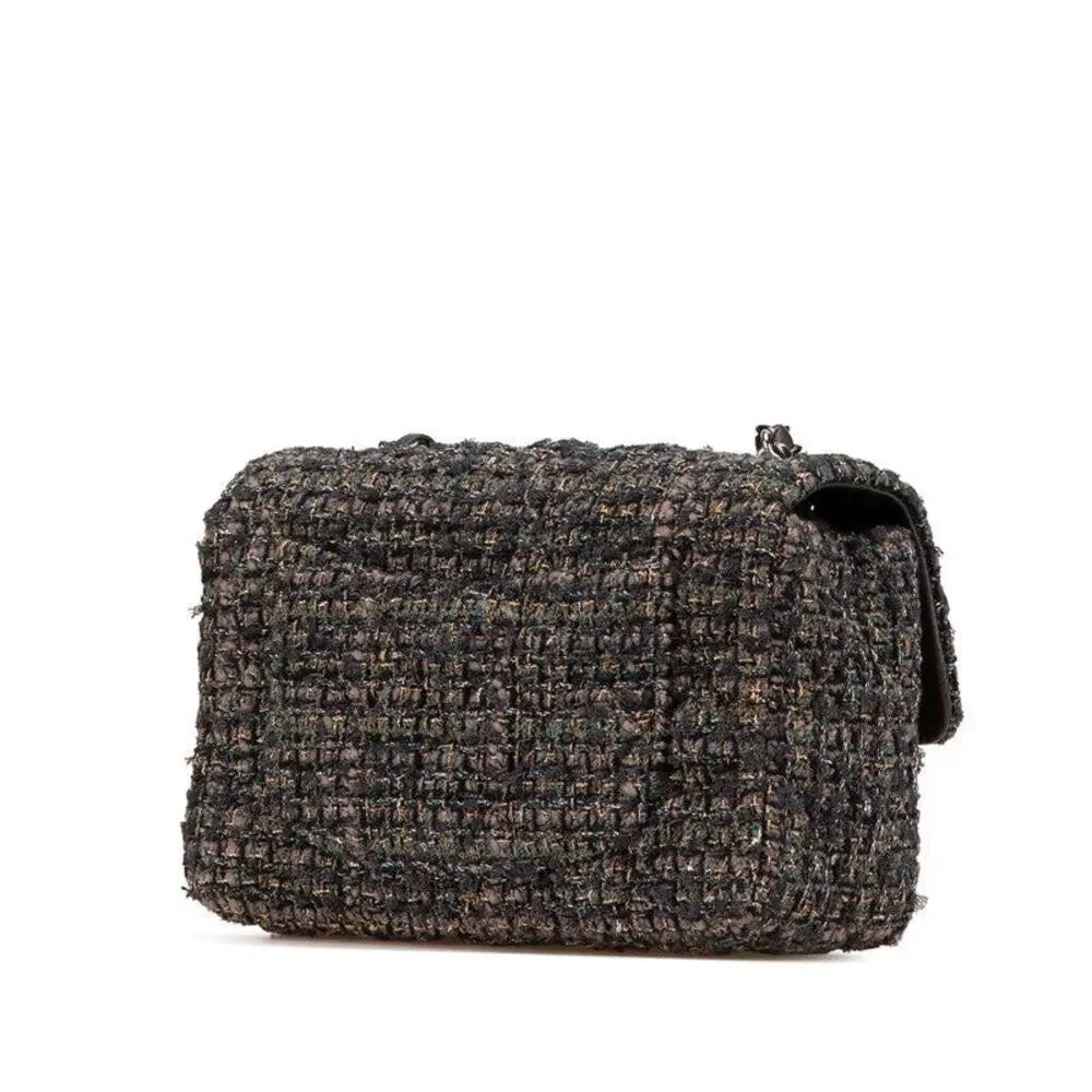 Chanel Mini Matelasse 20 Coco Mark Tweed Leather Shoulder Bag Gray